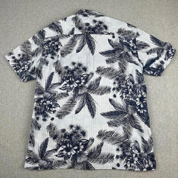 HURLEY Men's WHITE & BLUE Tropical Palms Short Sleeve Patio Shirt LARGE Hawaiian - Picture 4 of 11